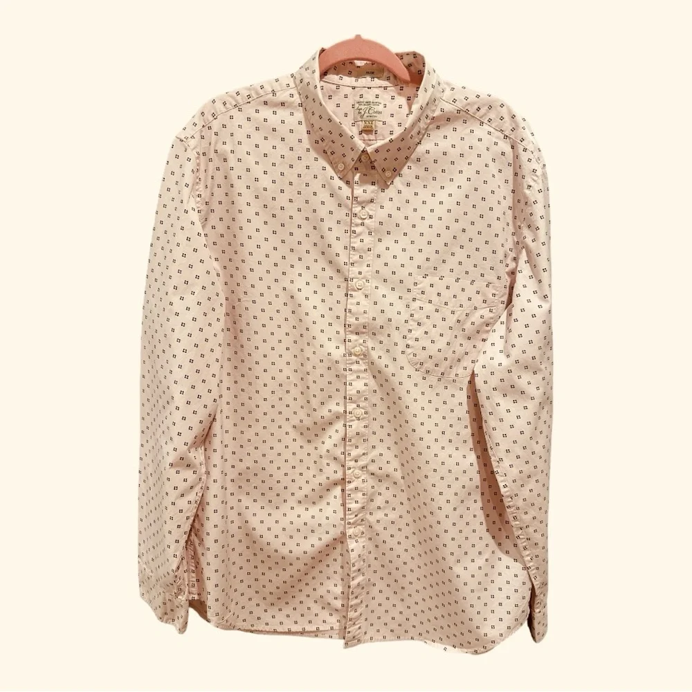 J. CREW Organic Cotton‎ Slim Stretch Fit *Secret Wash* Shirt Pink Print Men XXL